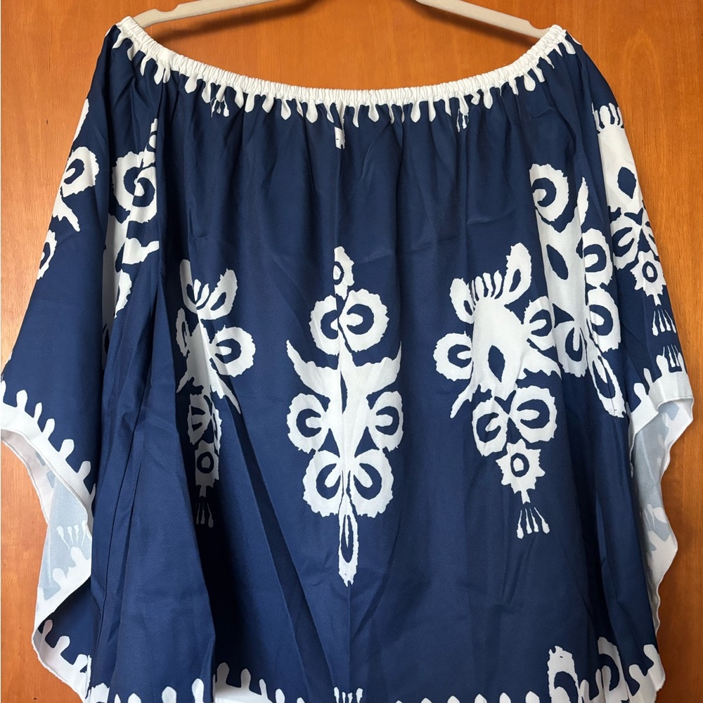 SHEIN Navy Blue and White Off-Shoulder Top